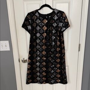 London Times Black, Silver, Gold and Bronze Sequin Mini Dress